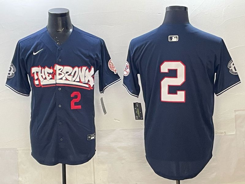Men 2025 New York Yankees #2 Jeter Blue 4th generations Joint Name Nike MLB Jersey style 09